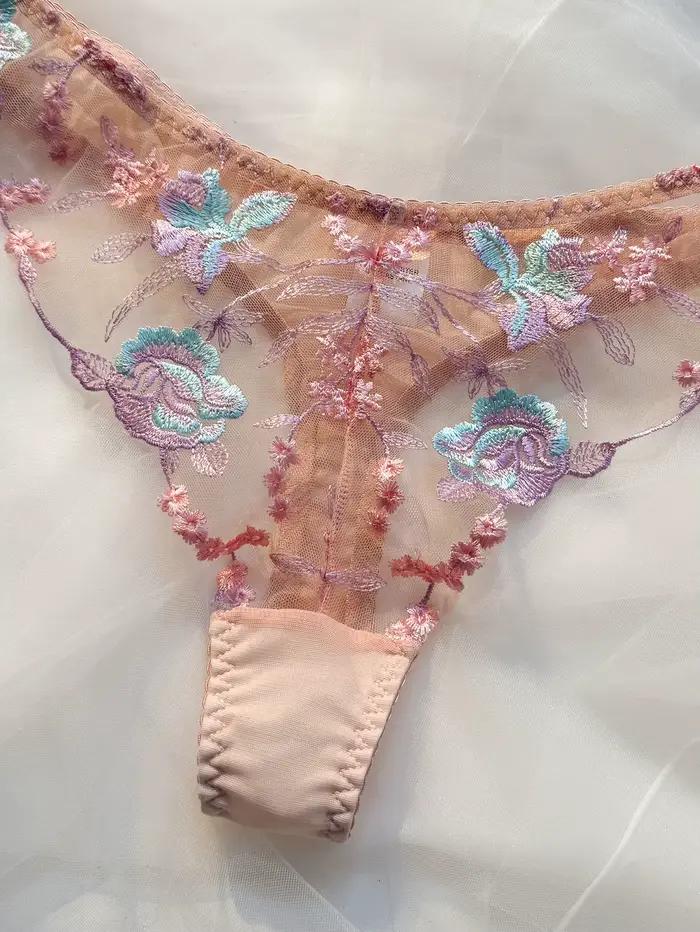 Ensemble soutien-gorge et culotte en dentelle rose pastel avec armatures en acier, pour femmes, motifs floraux, usage quotidien et occasions spéciales