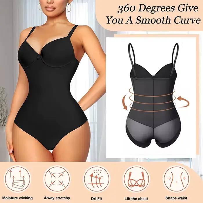TUNIControl-Combinaison amincissante à col en V pour femme, Body Shaper, Taille Trainer, Vêtements de batterie lisses, Soutien-gorge à armatures sexy