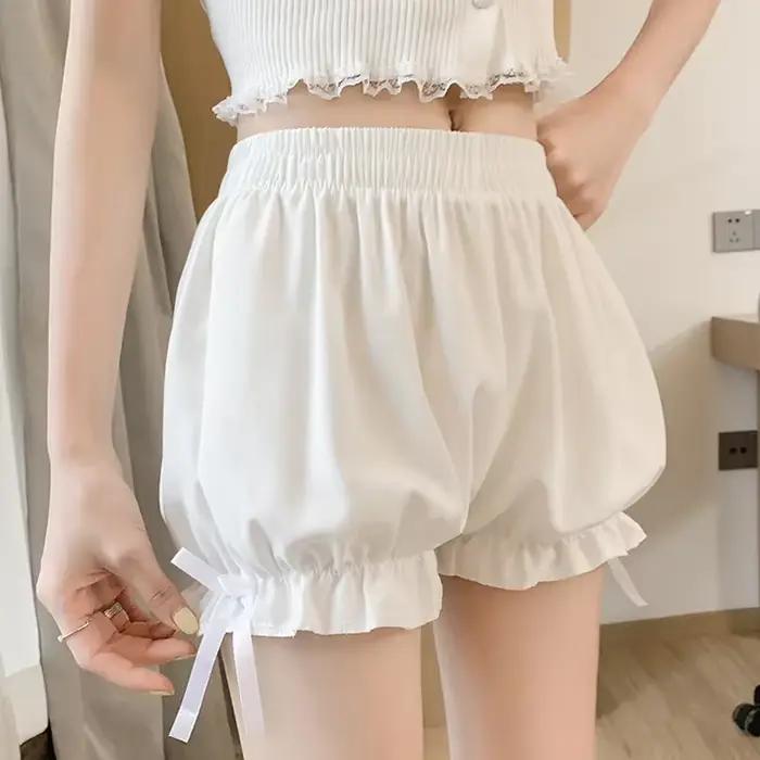 Femmes dentelle culotte courte Imitation soie à volants Bloomers Anti-exposition pantalons de sécurité Lolita Satin