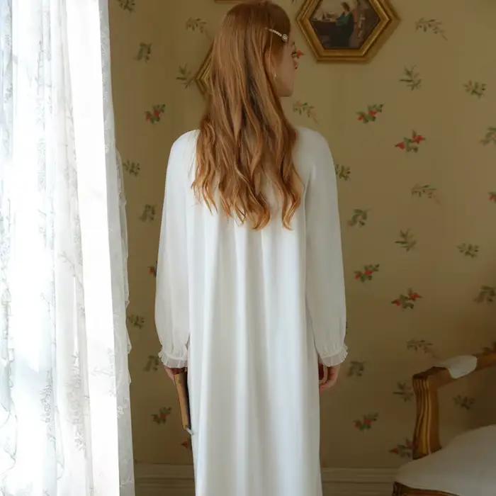 Chemise de nuit en coton à manches longues pour femmes
