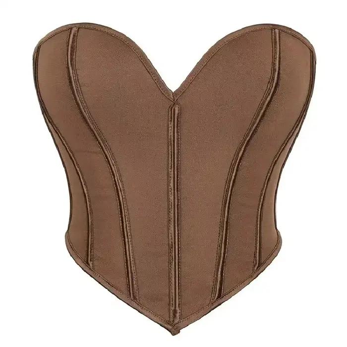 Corset court sans bretelles à col en V mat pour femme, gaine amincissante, bustier, débardeur court