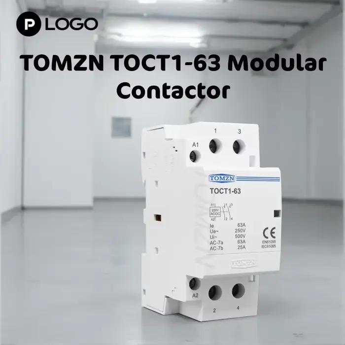Contacteur monophasé sur rail DIN TOMZN 63A – Commande : AC/DC 24V/110V/230V, Principal : 230V AC, Contacts : 2NO2NC ou 1NO1NC