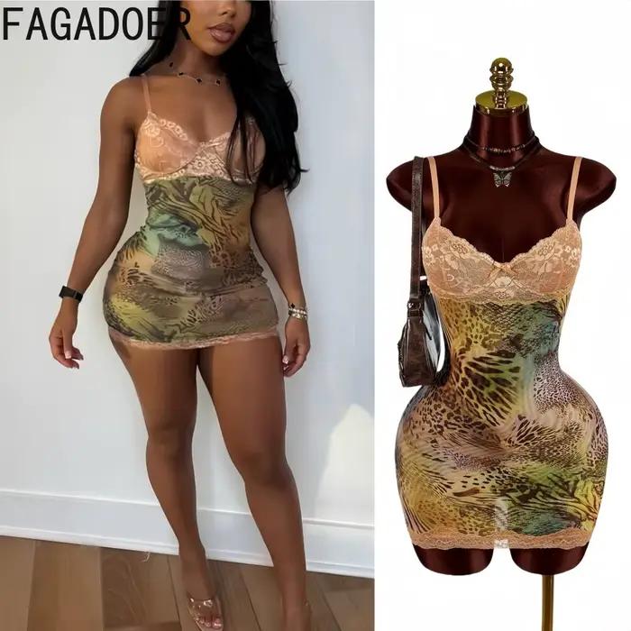 FAGADOER Robes moulantes sexy à imprimé floral et patchwork pour femmes