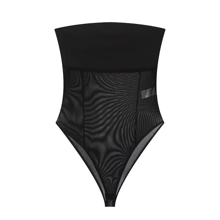 Corset en Maille Transparente Mujer Sexy pour Femmes Occasions Spéciales Été Sans Manches Tulle Épaules Dénudées Polyesters Occasions Soirées Clubs
