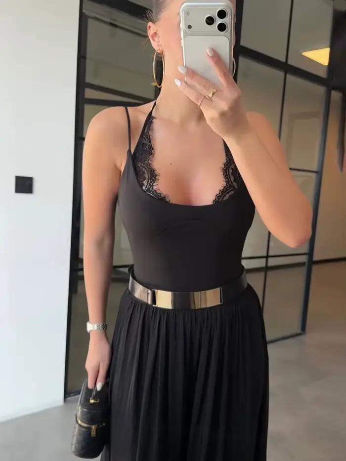 Nouveauté 2026 : Combinaison moulante sexy en dentelle pour femme, style patchwork ajouré et transparent, couleur unie