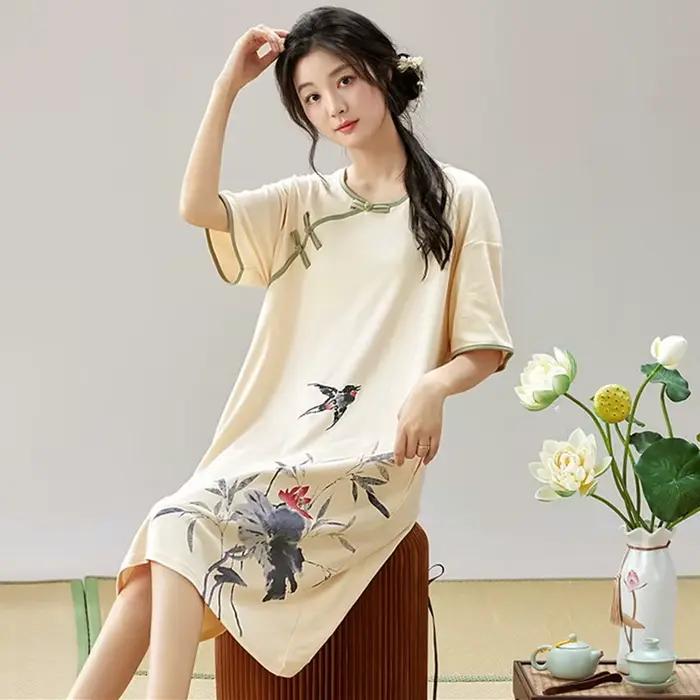 Robe de nuit imprimée vintage pour femmes