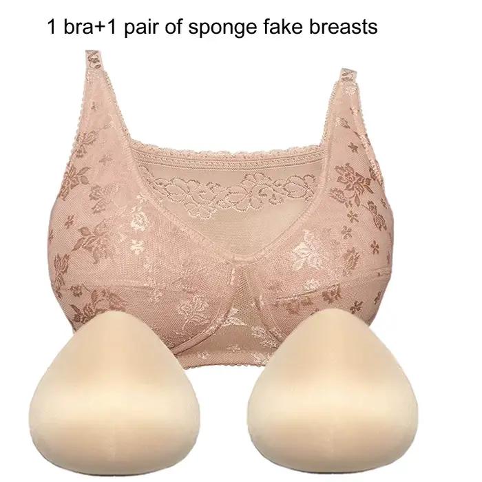 Soutien-gorge pour mastectomie + une paire de prothèses mammaires en éponge pour remodelage et rehaussement des seins 2304