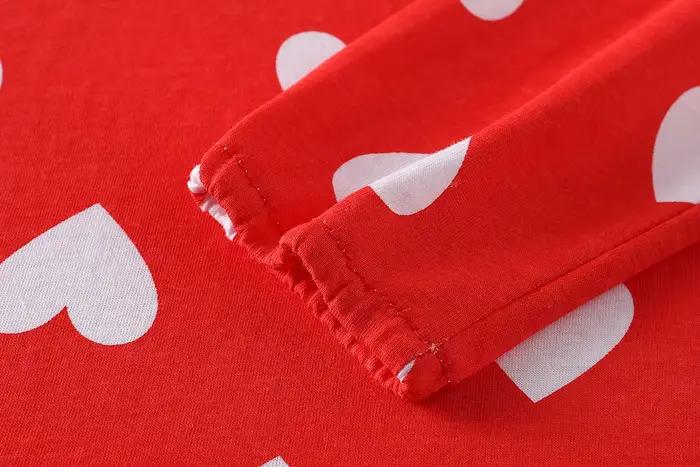 Ensemble pyjama rouge à manches longues et pantalon long en forme de cœur pour filles de 1 à 8 ans, style printemps et automne, vêtements de détente pour enfants en pur coton respirant, combinaison de