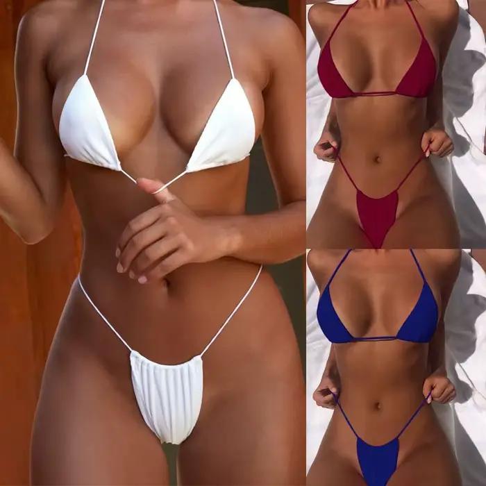 Maillots de bain bikini pour femmes - Maillots de bain style vacances à la plage et spa - Maillots de bain à bretelles fines et tressées pour poitrines grandes et petites