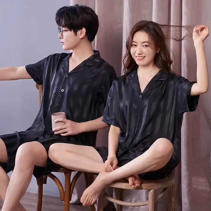 Pyjamas ensembles pour femmes hommes vêtements de nuit sexy soie