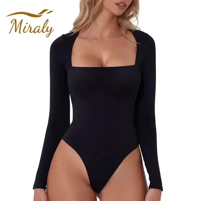 2025 nouvelles femmes automne à manches longues Body Shapewear sans couture corps sculptant Shaper ventre contrôle minceur col carré hauts