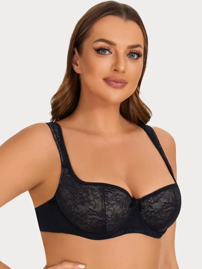 Soutien-gorge balconnet à armatures en dentelle florale, légèrement rembourré