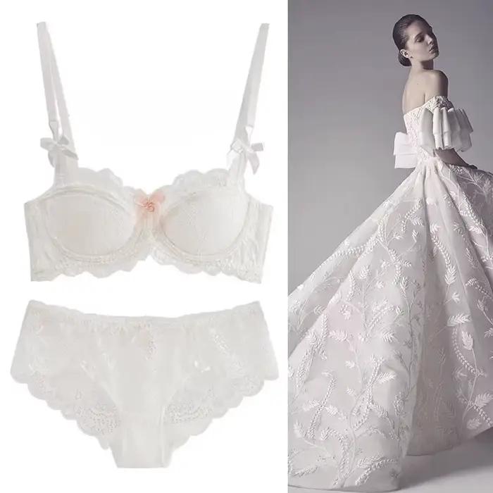 Français pur désir Bralette petit buste AB tasse Push Up sans fil dentelle soutien-gorge pour fille potelée nœud conception mince pli confort grande taille