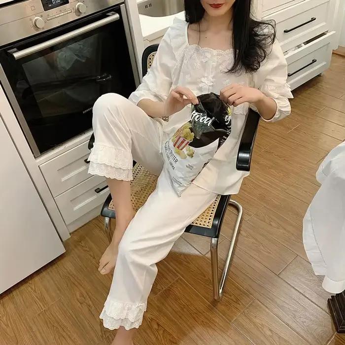 Ensemble de pyjama à col carré Lolita pour femme