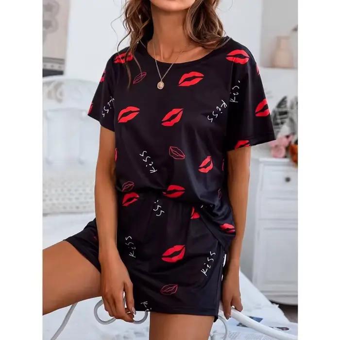 Femmes Pyjamas ensembles à manches courtes vêtements de nuit haut et pantalon