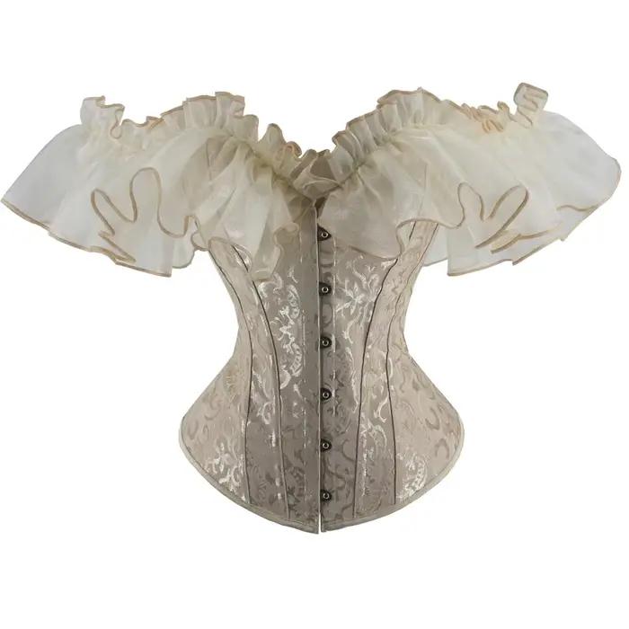 Corset blanc pour mariée, Bustier à lacets, manches courtes, à volants, gilet de fête, tenue Sexy, Vintage, Burlesque