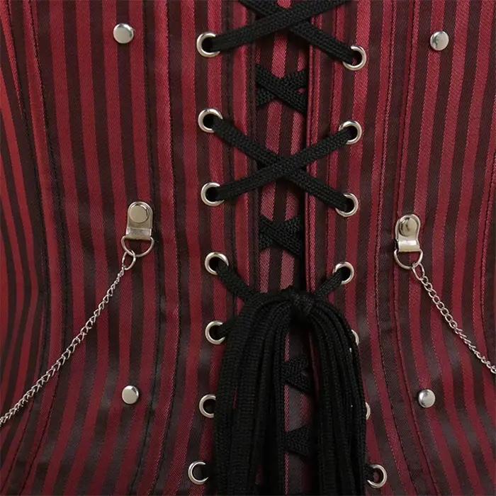 Femmes Sexy Corset bretelles Steampunk haut bustier rayure Vintage dentelle superposition