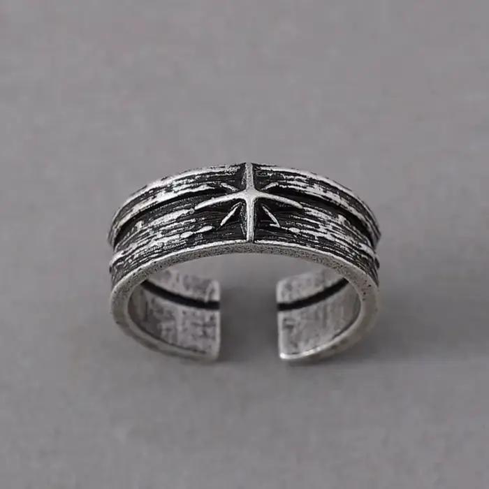 Bague ouverte réglable unisexe en argent, style punk gothique, nuit étoilée, rétro, bijoux faits à la main, cadeau pour hommes et femmes