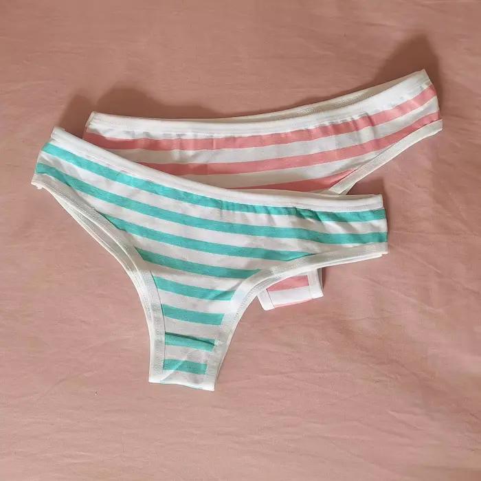 Sexy mignon fille femmes bleu et rose rayure culotte string t-back sous-vêtements