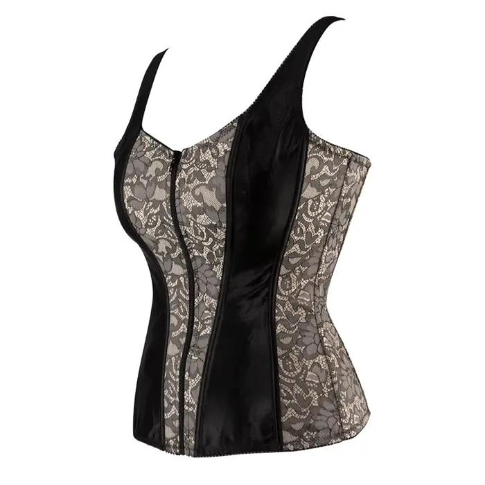 Corset gothique à fermeture éclair avec bretelles pour femme, bustier corset sexy, noir et blanc