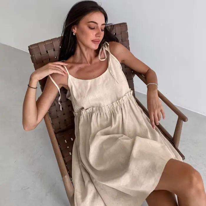 Chemise de nuit en lin et coton pour femme