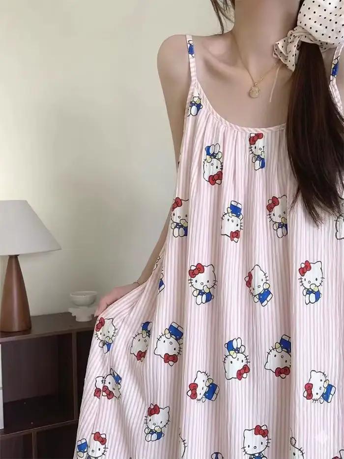 Robe de nuit mi-longue Hello Kitty pour femme avec soutien-gorge intégré