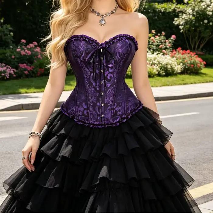 Corset violet jacquard à encolure cœur