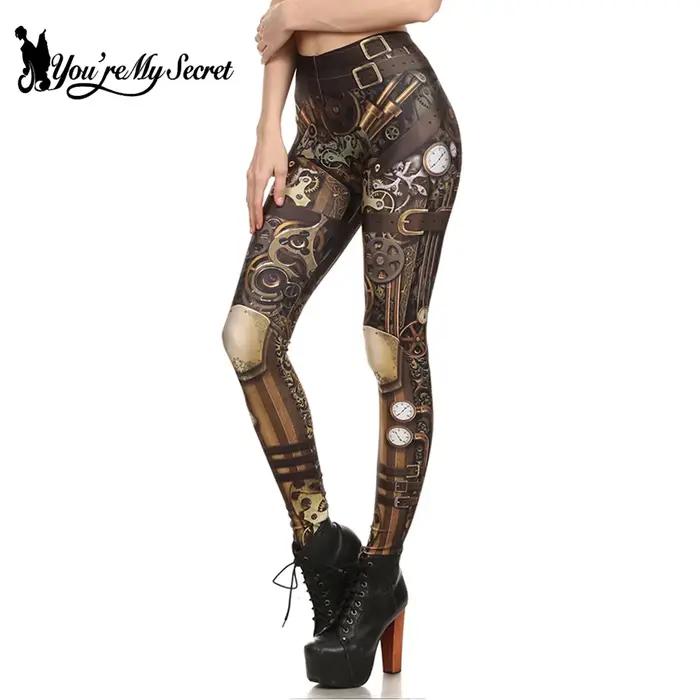 [You're My Secret] Leggings imprimés en 3D Steampunk pour femmes, legging élastique punk pour l'entraînement, pantalon de mode, streetwear pour le fitness en plein air