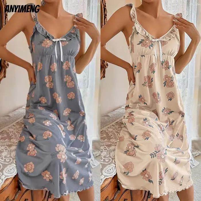 Robe de Nuit Rétro à Volants pour Femme