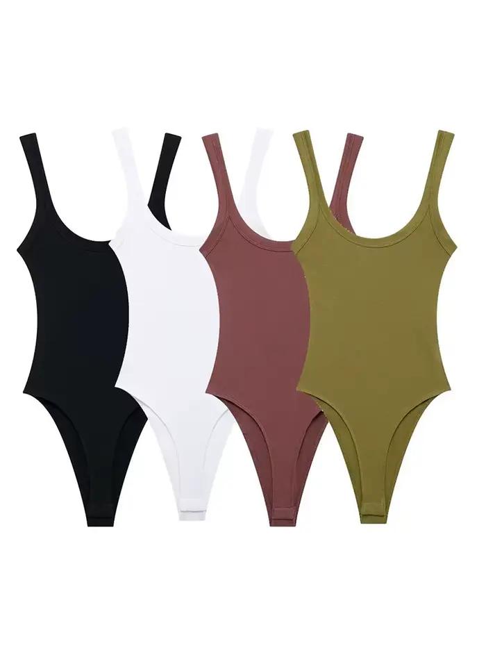 Body côtelé à col rond pour femmes, avec bretelles, bouton-pression, combishort Sexy à la mode, vêtements féminins confortables et extensibles
