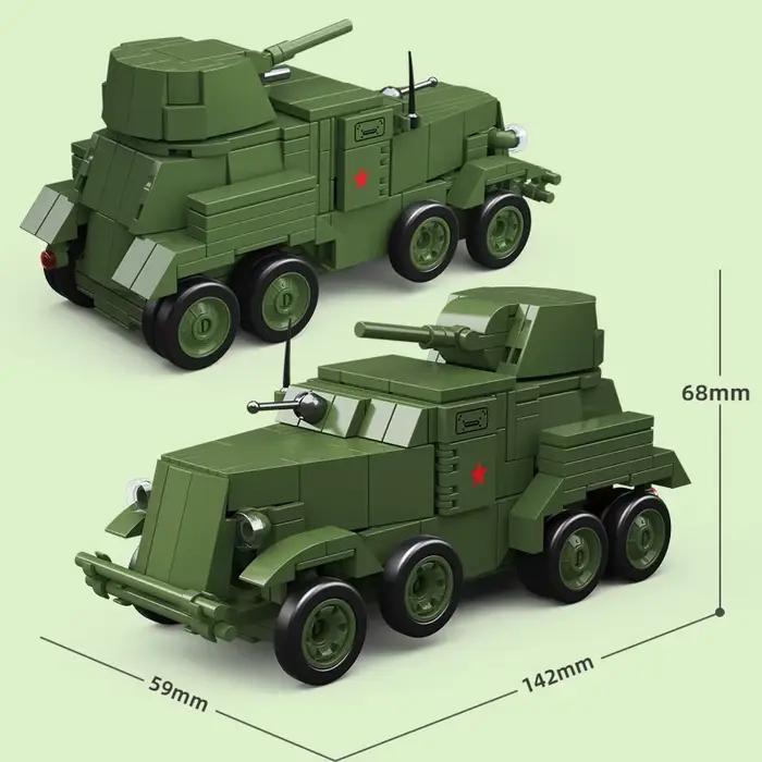 Blocs de construction de véhicules blindés lourds rétro BA-10, échelle 1:35, briques MOC, modèle d'exposition, cadeau pour adolescents et fans militaires
