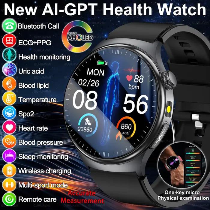 Nouvelle montre connectée 2026 pour diagnostic précis, avec mesure de la graisse corporelle, ECG, oxygène sanguin, tension artérielle, santé et sport, écran HD AMOLED, appels, pour hommes et femmes