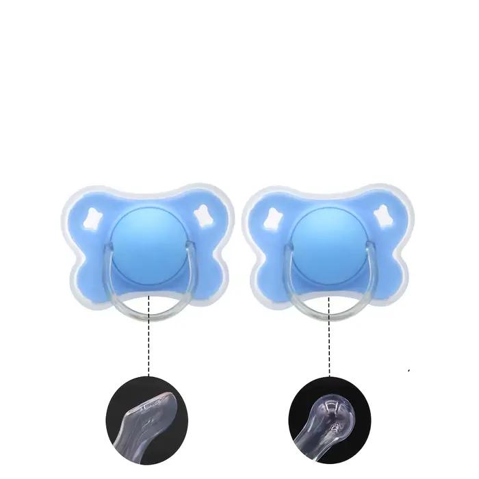 Lot de 2 sucettes pour bébé en forme de papillon avec couvercle pour usage quotidien (tétine ronde cerise) et usage nocturne (tétine pouce)