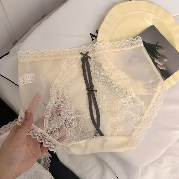 Culottes sexy pour femmes fines ajourées avec nœud lingerie en dentelle à motifs floraux super confortables occassions spéciales détente romantisme