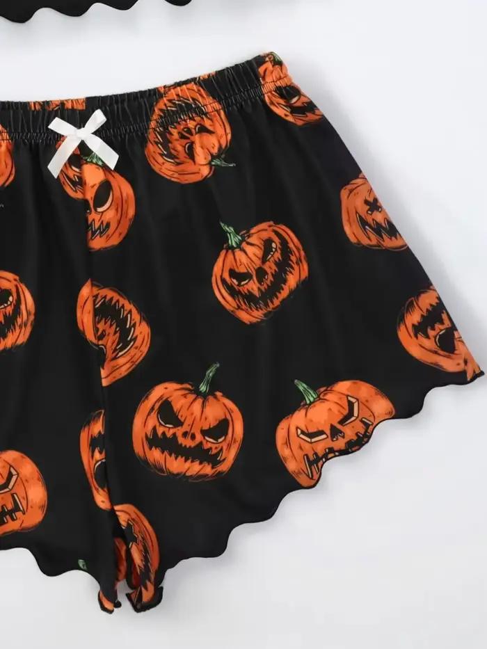 Ensemble pyjama imprimé citrouille diable d'halloween pour femmes