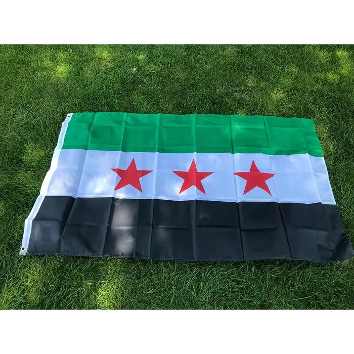 (DRAGONNADE TIKI) Drapeau de la Syrie 3x5 pieds (90x150cm) en polyester – Drapeau à trois étoiles de la République arabe syrienne, bannière suspendue pour la décoration