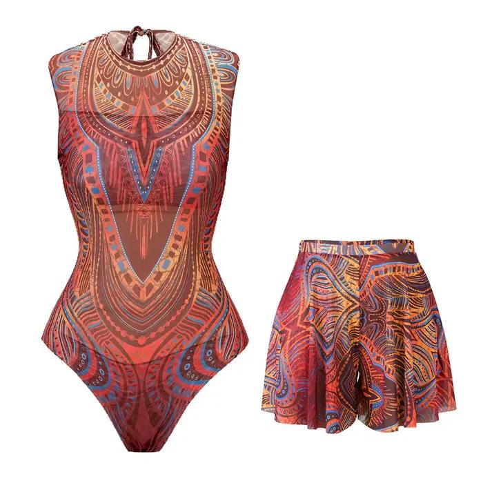 Maillot de bain en maille avec pantalons longs et robe de bain, manches longues, vêtements de plage en maille, Sexy, taille haute, vêtements de plage intelligents, nouvelle collection 2025