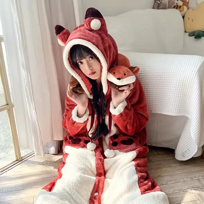 Hiver épais chaud femmes chemise de nuit corail polaire dessin animé vêtements de nuit manches longues flanelle chemise de nuit peignoirs à capuche en peluche Homewear