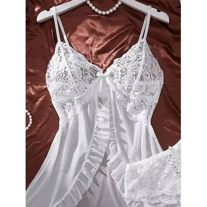 Chemise de nuit en Tulle blanc Transparent