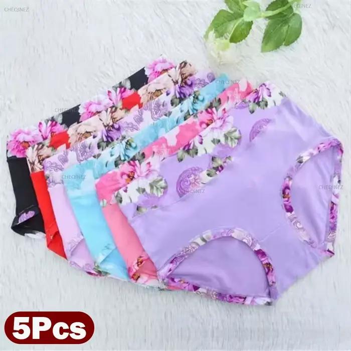Lot de 5 culottes imprimées pour femmes, sous-vêtements doux, slips respirants pour filles, culottes florales, lingerie Sexy pour femmes