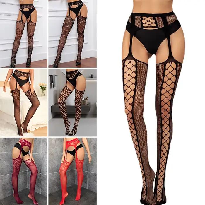 Bas résille avec porte-jarretelles pour femmes, collants, porte-jarretelles, bonneterie sexy, noir, mode