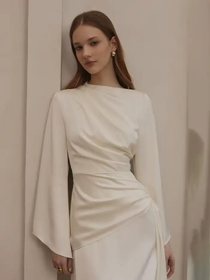 Marthaqiqi mode Femme pyjama à lacets nuisette à manches longues vêtements de nuit col rond chemise