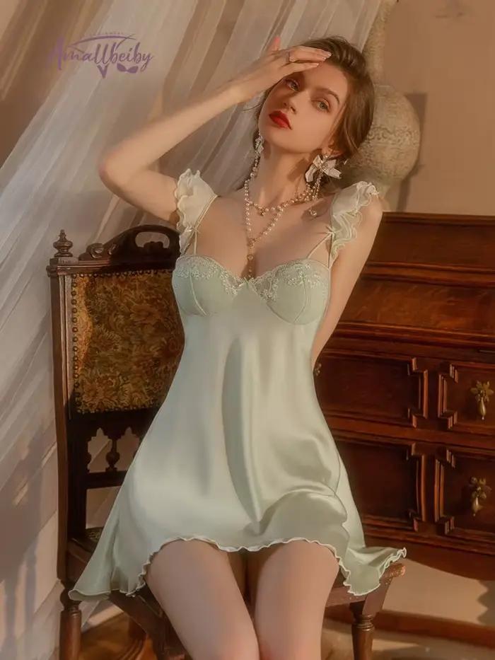 Nuisette dos nu en Satin, Lingerie Sexy, soie glacée, décolleté en V profond, pyjama, vêtements de nuit pour la maison