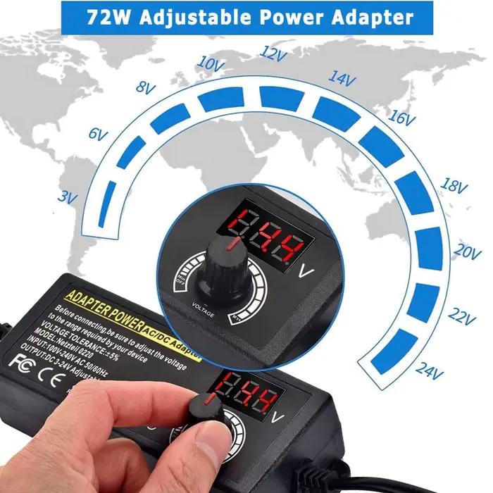 Alimentation ca à cc, alimentation de laboratoire réglable, 3V-24V-3A, adaptateur universel Portable, prise ue/US, pince crocodile