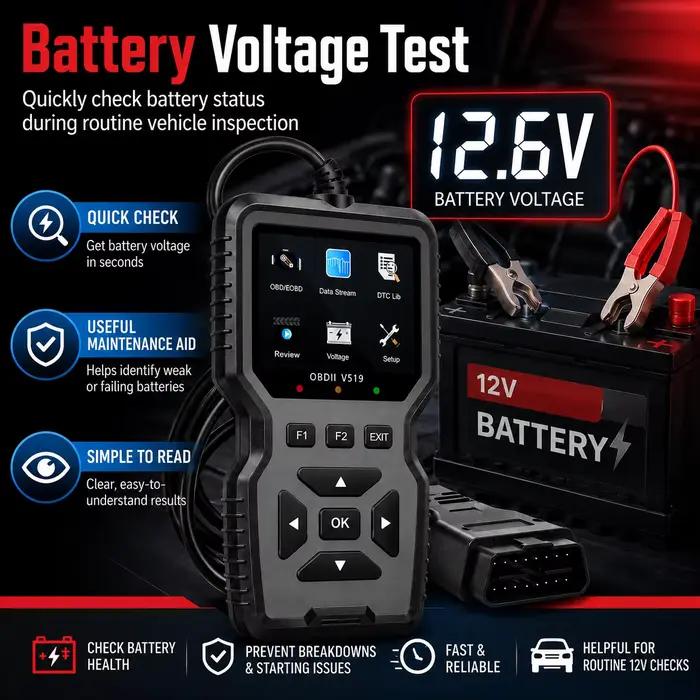 2026 V519 Scanner OBD2 Professionnel Alimenté par USB, Outil de Diagnostic Automobile, Lecteur et Effaceur de Codes Moteur, Flux de Données en Temps Réel, Prêt I/M