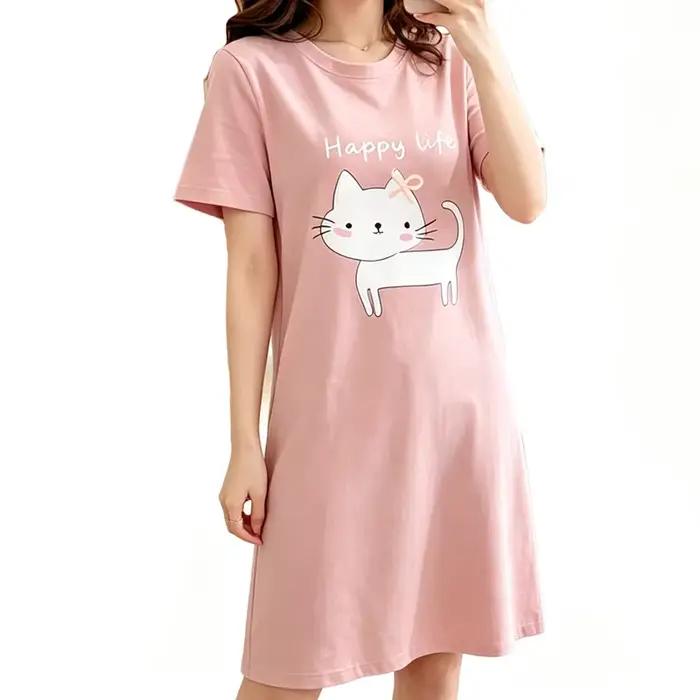 Pyjama Femme Mignon Chat – Robe de Nuit Tendance Été – Vêtement