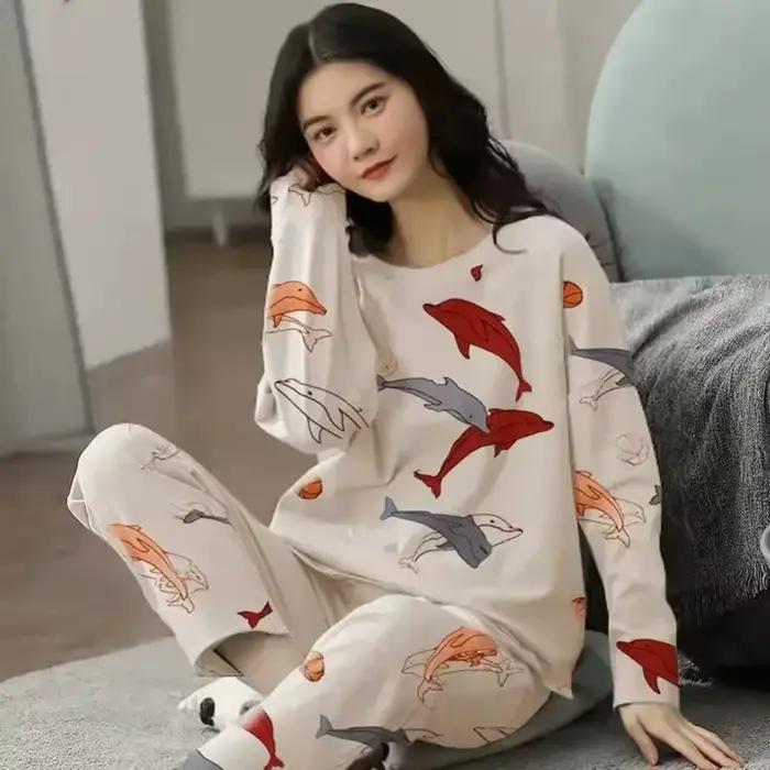 Pyjama à manches longues pour femmes, nouvelle mode, modèles printemps et automne, Service à domicile, Simple, ample, costume décontracté, grande taille 5XL