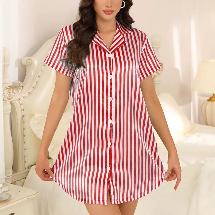 Chemise de nuit en satin rayé pour femme