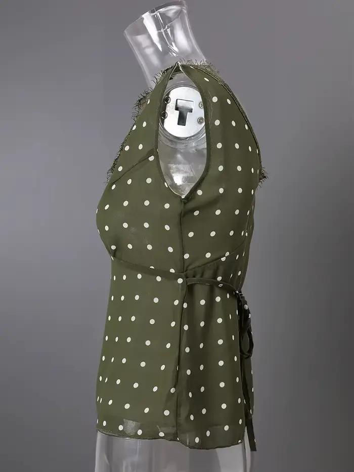 [EAM] Nouveaux débardeurs vintage moulants à pois verts en dentelle pour femmes