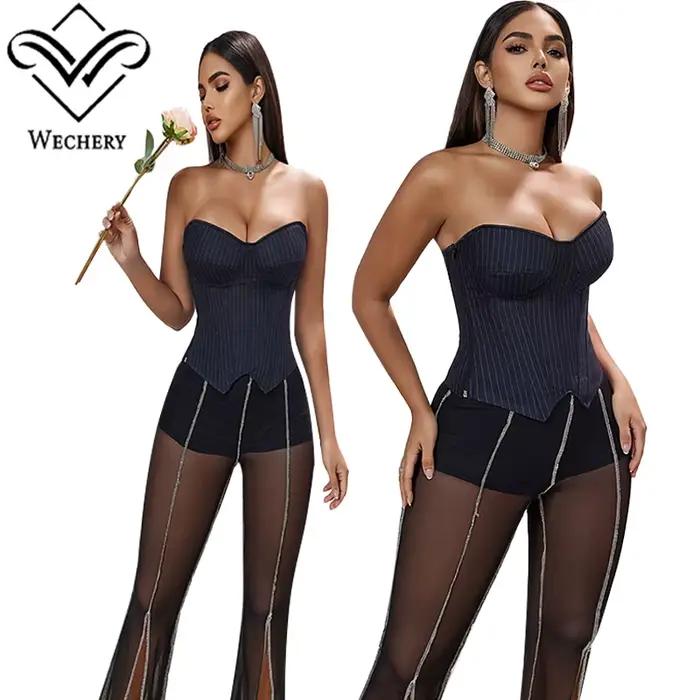 Corset pour femme Wechery, à rayures, avec fermeture éclair, bustier sans bretelles, à armatures, pour cintrer la taille, façonnage du corps, bustier élégant